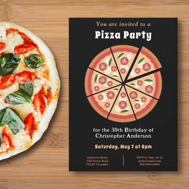 Invitación de cumpleaños de Fiesta Pizza (Pizza Party Birthday Invitation)