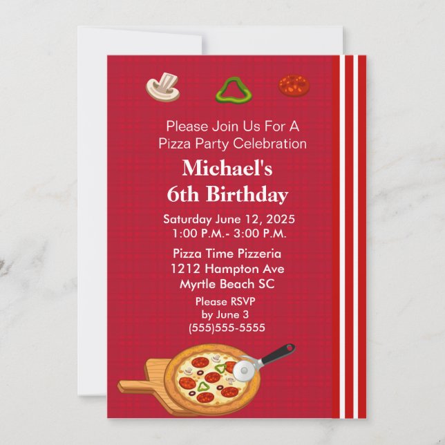 Invitación de cumpleaños de Fiesta Pizza (Anverso)