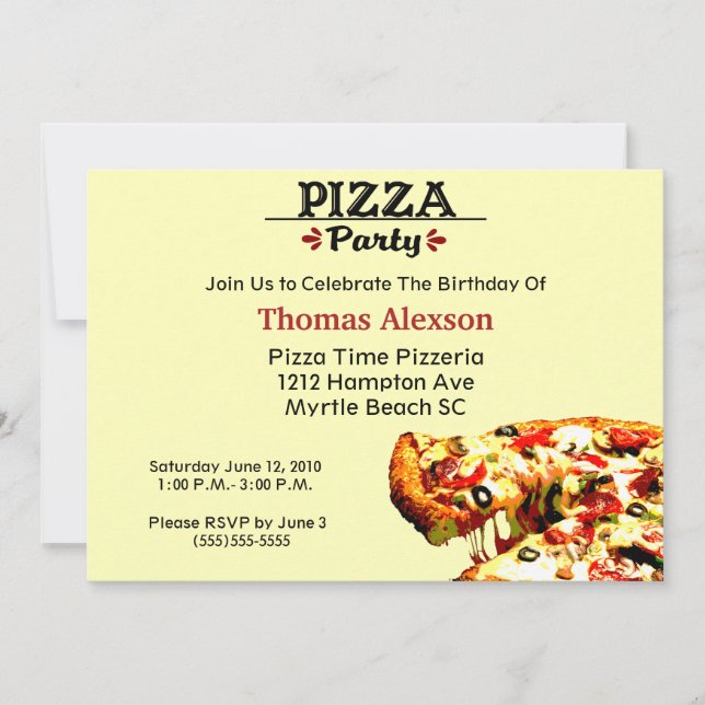 Invitación de cumpleaños de Fiesta Pizza (Anverso)