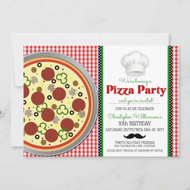 Invitación de cumpleaños de Fiesta Pizza (Anverso)