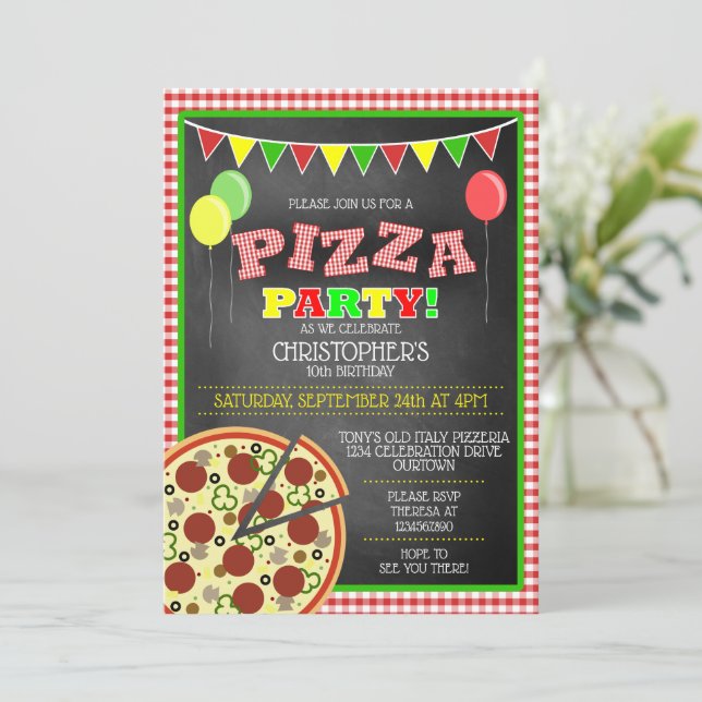 Invitación de cumpleaños de Fiesta Pizza (Anverso de pie)