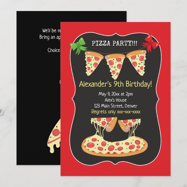 Invitación de cumpleaños de Fiesta Pizza Cualquier (Anverso / Reverso)