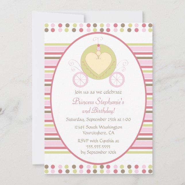 Invitación de cumpleaños de fiesta princesa de car (Anverso)