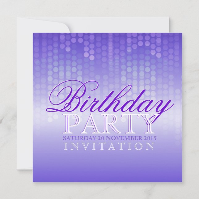 Invitación de cumpleaños de Fiesta púrpura brillan (Anverso)