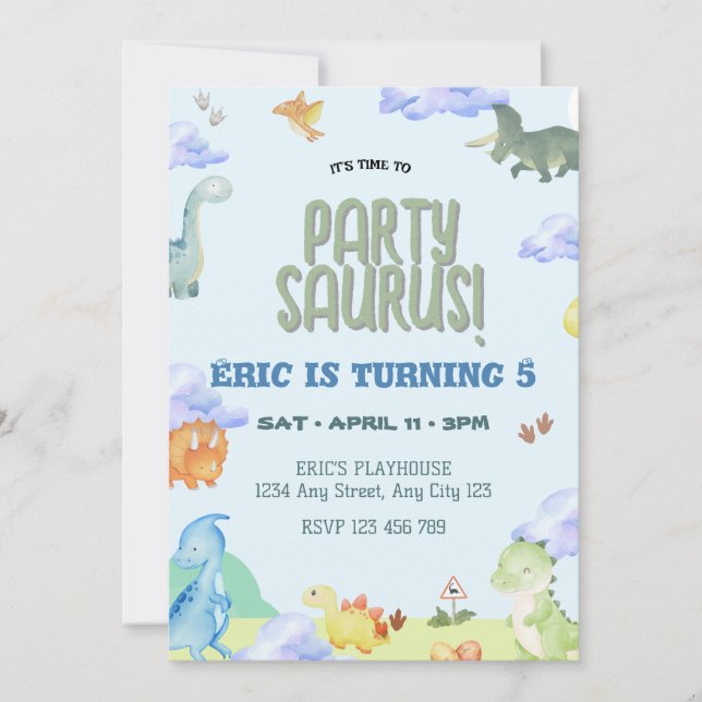 Invitación de cumpleaños de fiesta Saurus Dinosaur (Anverso)