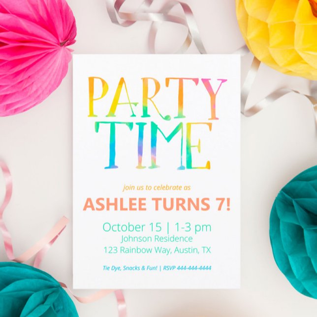 Invitación de cumpleaños de fiesta Tie Dye (Subido por el creador)