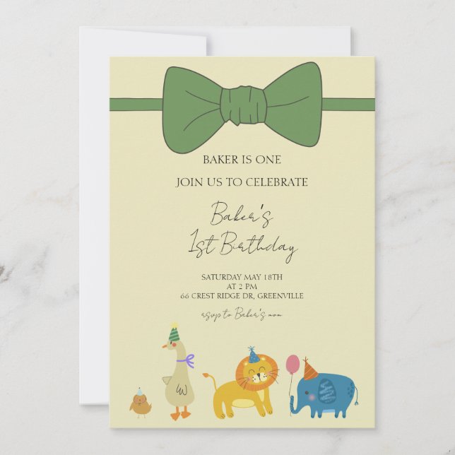 Invitación de cumpleaños de fiestas Animales Niños (Anverso)