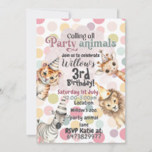 invitación de cumpleaños de fiestas de animales