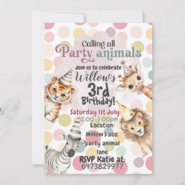 invitación de cumpleaños de fiestas de animales