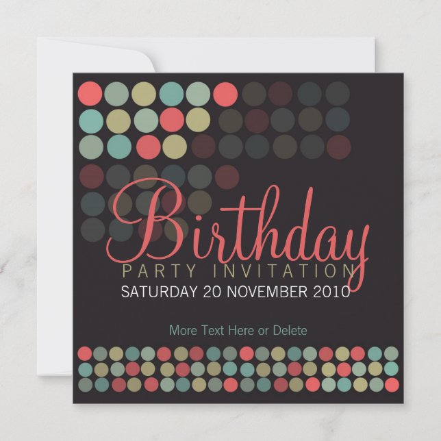 Invitación de cumpleaños de Fiestas de puntos pop  (Anverso)