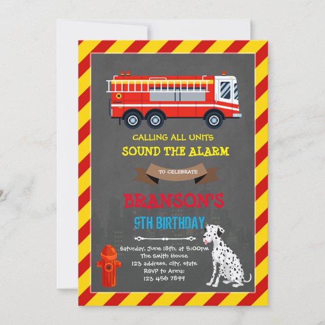 Invitación de cumpleaños de Firetruck y Dalmacia (Anverso)