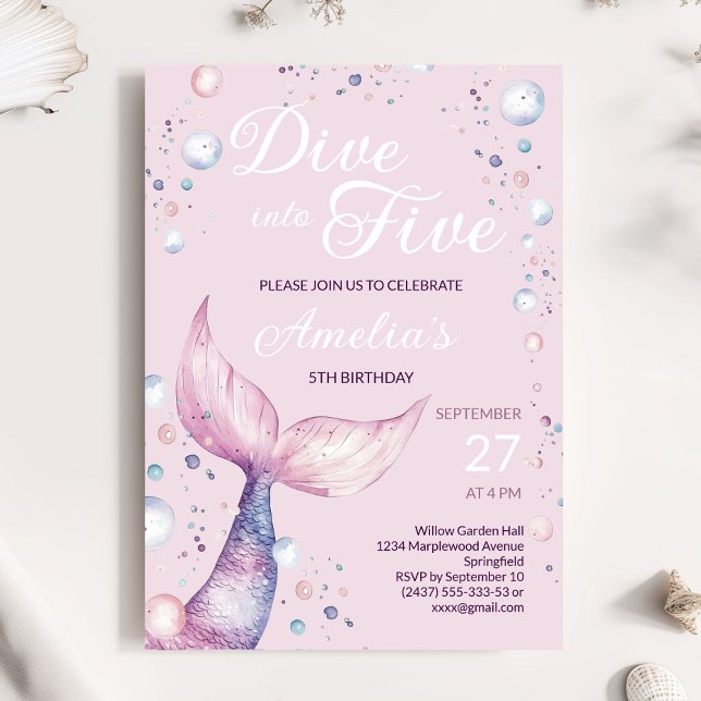 Invitación de cumpleaños de Five Mermaid Girl (Subido por el creador)