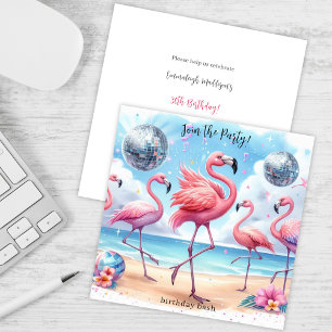 Invitación de cumpleaños de flamenco en la playa