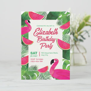 Invitación de cumpleaños de flamenco, fiesta de cu