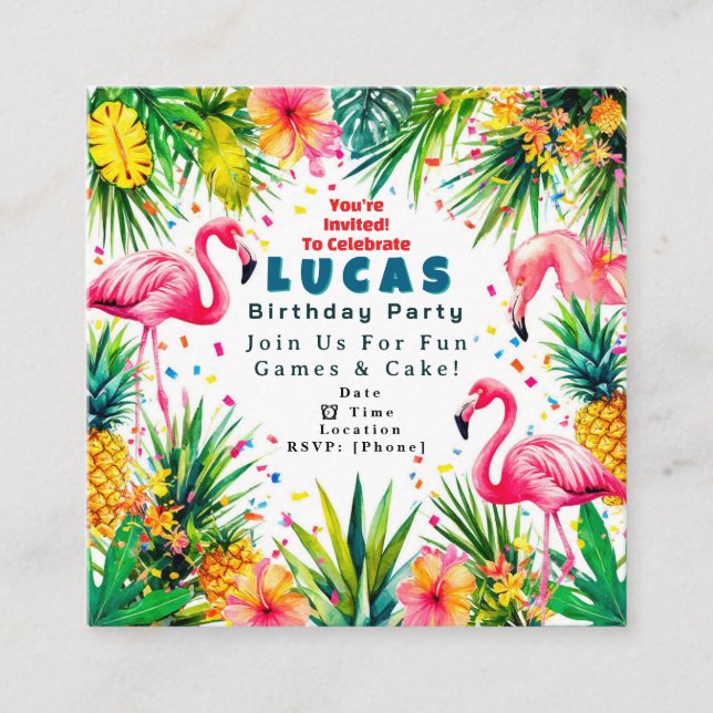 Invitación de cumpleaños de flamenco – Personaliza (Anverso)