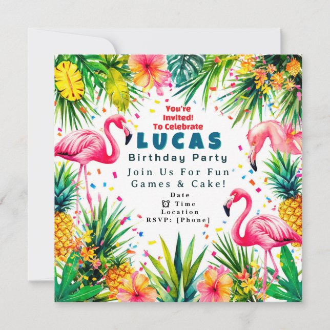 Invitación de cumpleaños de flamenco – Personaliza (Anverso)