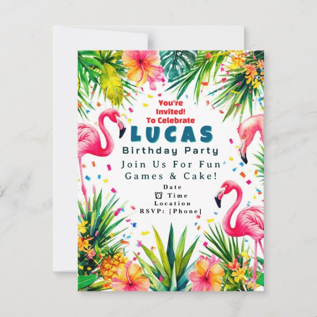 Invitación de cumpleaños de flamenco – Personaliza (Anverso)