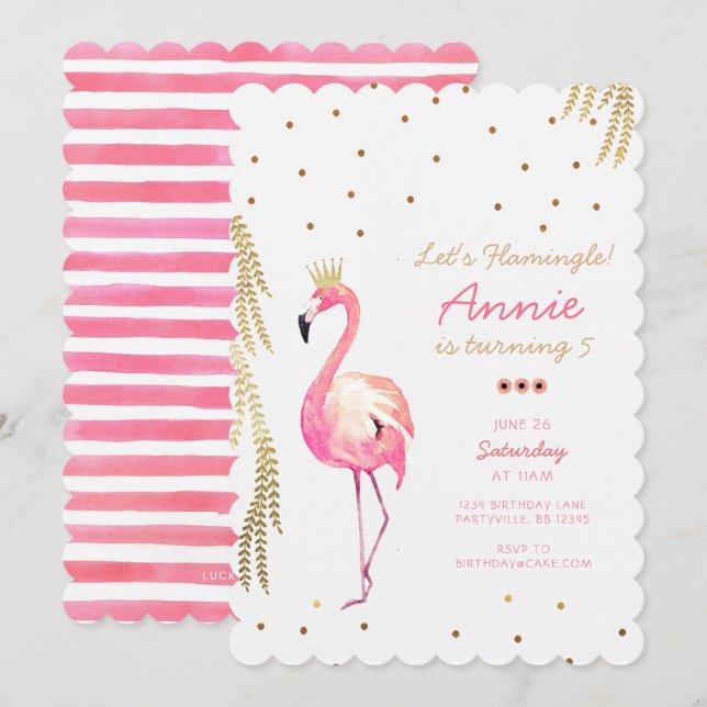 Invitación de cumpleaños de Flamingo (Anverso / Reverso)