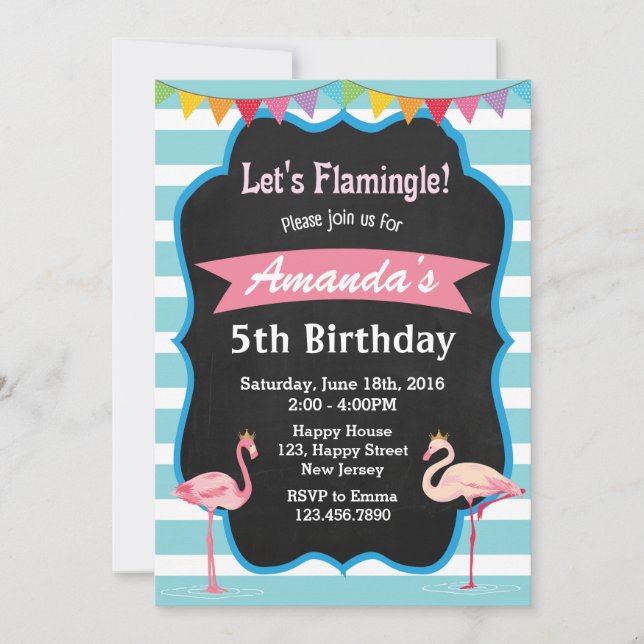 Invitación de cumpleaños de Flamingo (Anverso)