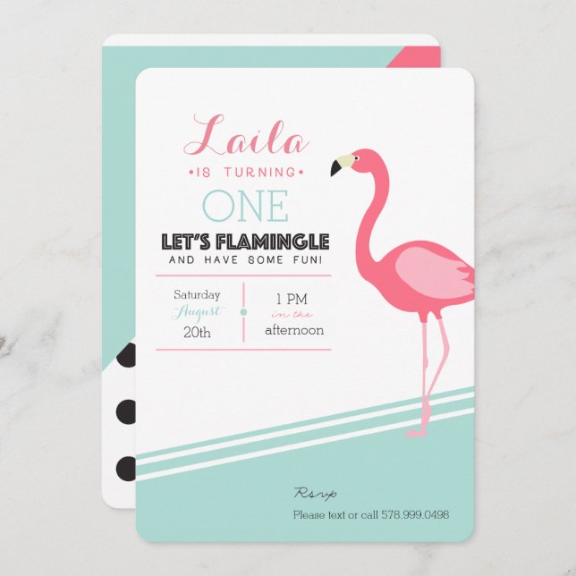 Invitación de cumpleaños de Flamingo (Anverso / Reverso)