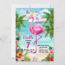 Invitación de cumpleaños de Flamingo, cumpleaños d