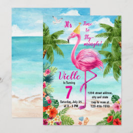 Invitación de cumpleaños de Flamingo, cumpleaños d