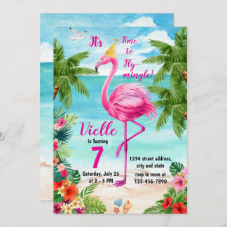 Invitación de cumpleaños de Flamingo, cumpleaños d