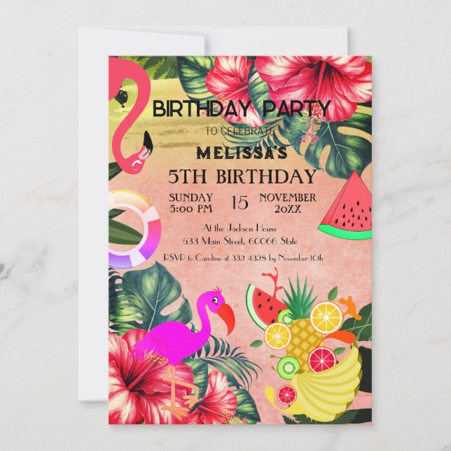 Invitación de cumpleaños de Flamingo, linda invita (Anverso)