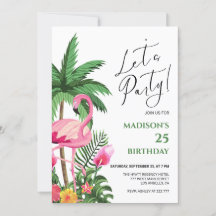 Invitación de cumpleaños de Flamingo Rosa