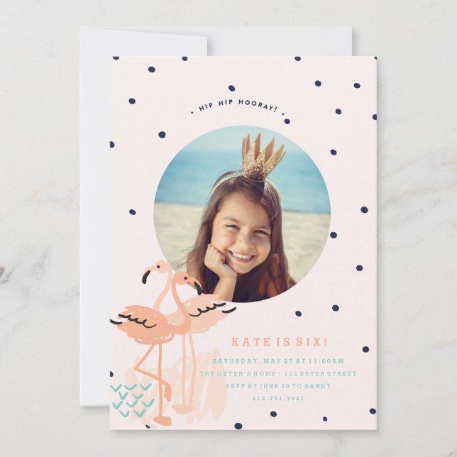 INVITACIÓN DE CUMPLEAÑOS DE FLAMINGO ROSA (Anverso)