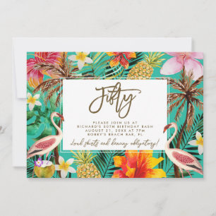 invitación de cumpleaños de flamingo tropical de c