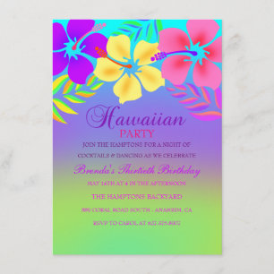 Invitación de cumpleaños de flor hawaiana arcoíris