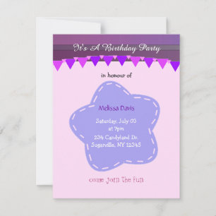 Invitación de cumpleaños de flor morada y rayas