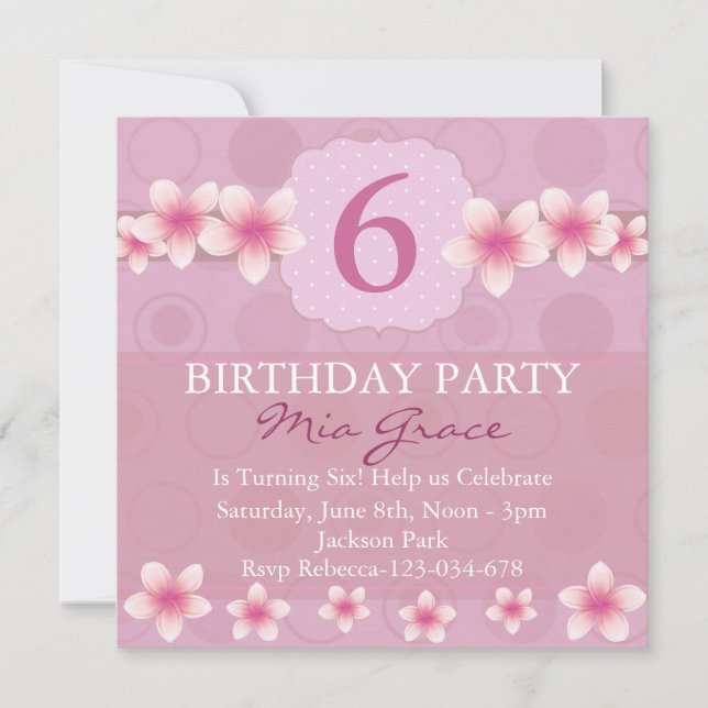Invitación de cumpleaños de flor rosa bonita (Anverso)