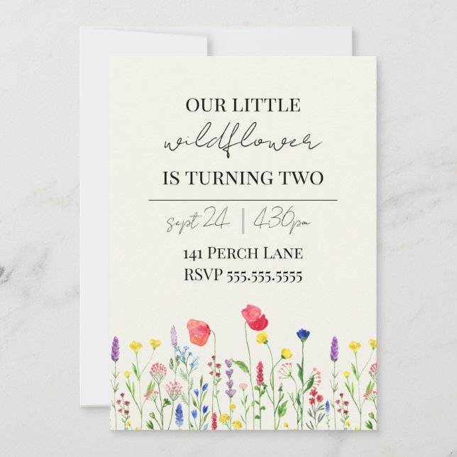 Invitación de cumpleaños de flor silvestre (Anverso)