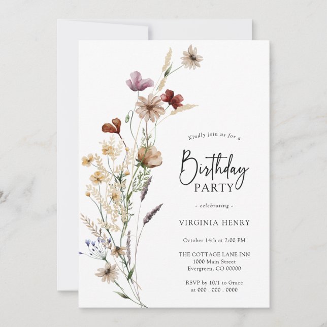 Invitación de cumpleaños de Flor silvestre (Anverso)