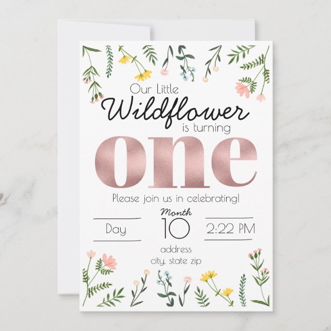 Invitación de cumpleaños de Flor silvestre (Anverso)