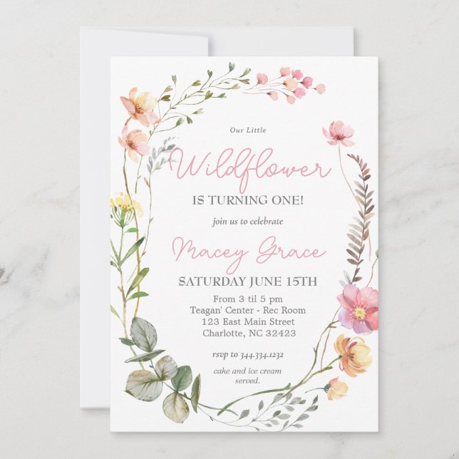 Invitación de cumpleaños de Flor silvestre, Pequeñ (Anverso)