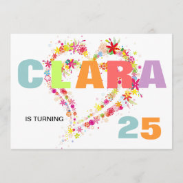 Invitación de cumpleaños de flor Wreath Heart