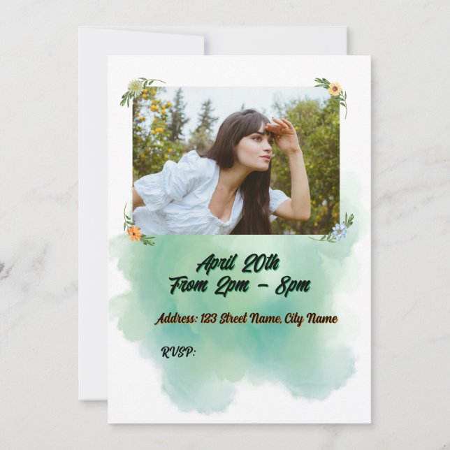 Invitación de cumpleaños de Flor y Mariposa (Reverso)