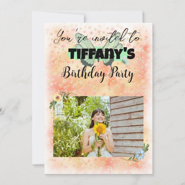 Invitación de cumpleaños de Flor y Mariposa (Anverso)