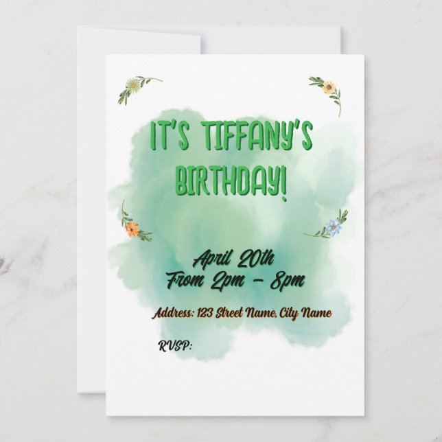 Invitación de cumpleaños de Flor y Mariposa (Reverso)