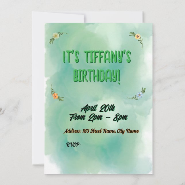 Invitación de cumpleaños de Flor y Mariposa (Reverso)