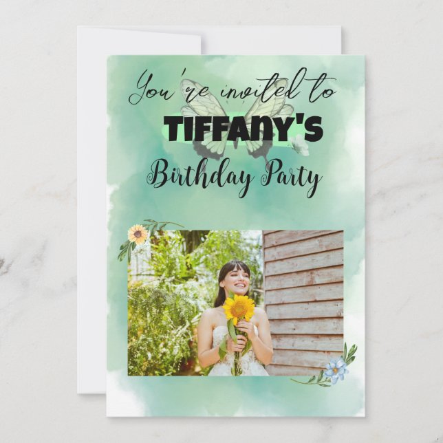 Invitación de cumpleaños de Flor y Mariposa (Anverso)