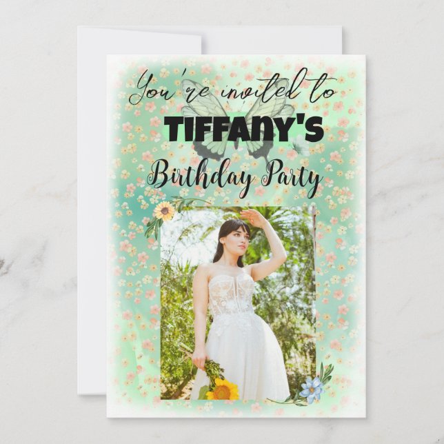 Invitación de cumpleaños de Flor y Mariposa (Anverso)