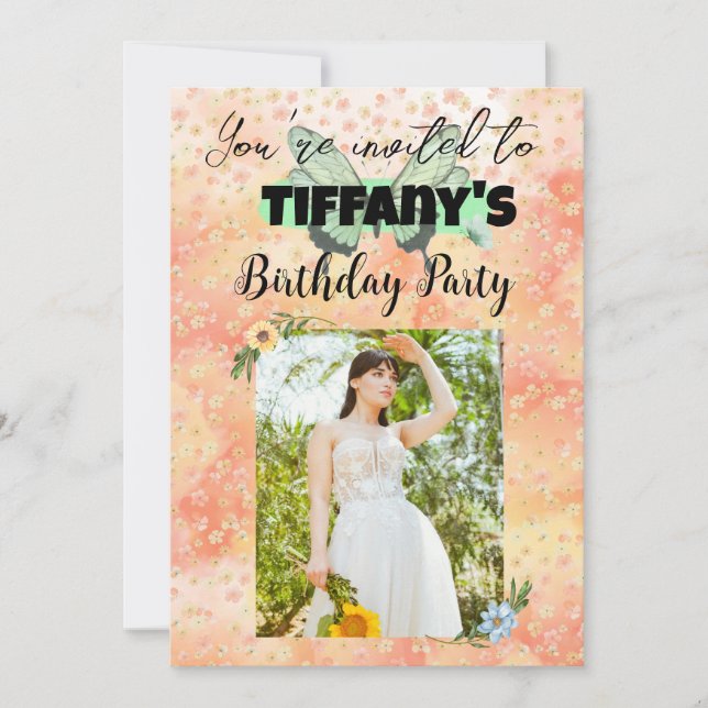 Invitación de cumpleaños de Flor y Mariposa (Anverso)