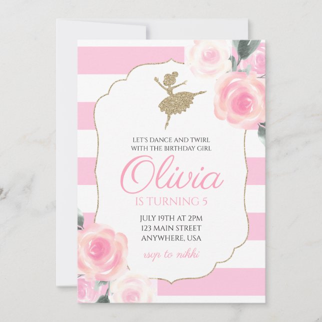 Invitación de cumpleaños de Floral Ballerina (Anverso)