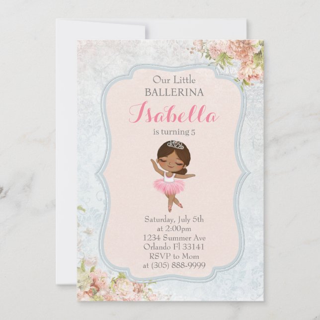 Invitación de cumpleaños de Floral Ballerina (Anverso)