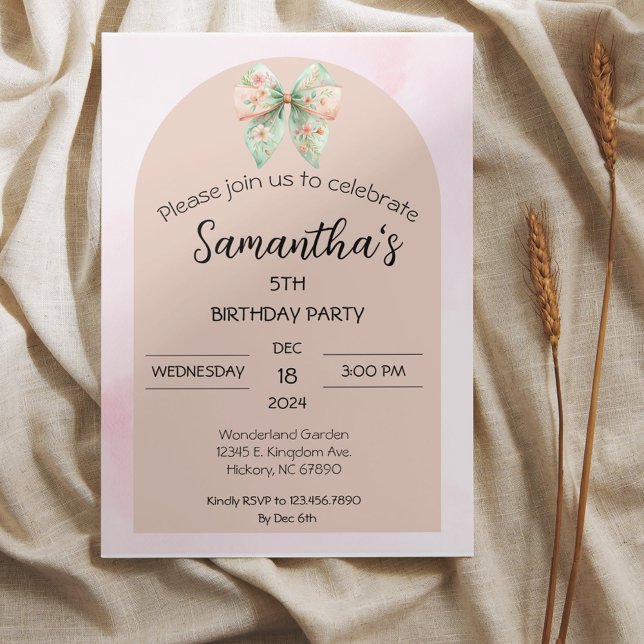 Invitación de cumpleaños de Floral Bow (Subido por el creador)