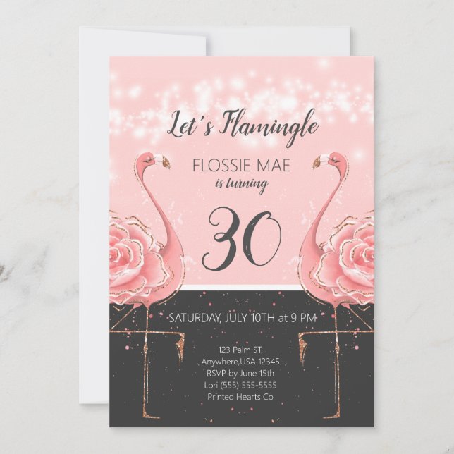 Invitación de cumpleaños de Floral Flamingo | Oro  (Anverso)